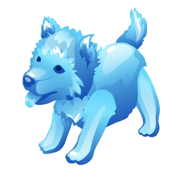 Estilizado figura filhote de cão feito de gelo, desenho animado, isolado. Imagem azul de animal mítico para decoração. Imagem em estilo cartoon para jogos e outras necessidades de design. Ilustração vetorial isolada sobre branco — Vetor de Stock