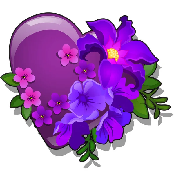 装饰形式的心脏紫色装饰与新鲜的花蕾隔离在白色的背景。矢量漫画特写说明. — 图库矢量图片