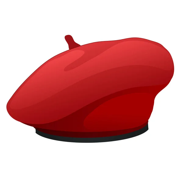 Chapéu de boina vermelho isolado no fundo branco. Desenhos animados vetoriais ilustração close-up . — Vetor de Stock