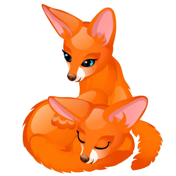Two cute animated foxes isolated on white background. Vector cartoon close-up illustration. — Stock Vector