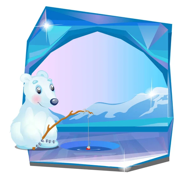 Leuke foto van een ijsbeer vissen geïsoleerd op witte achtergrond. Vector cartoon close-up illustratie. — Stockvector