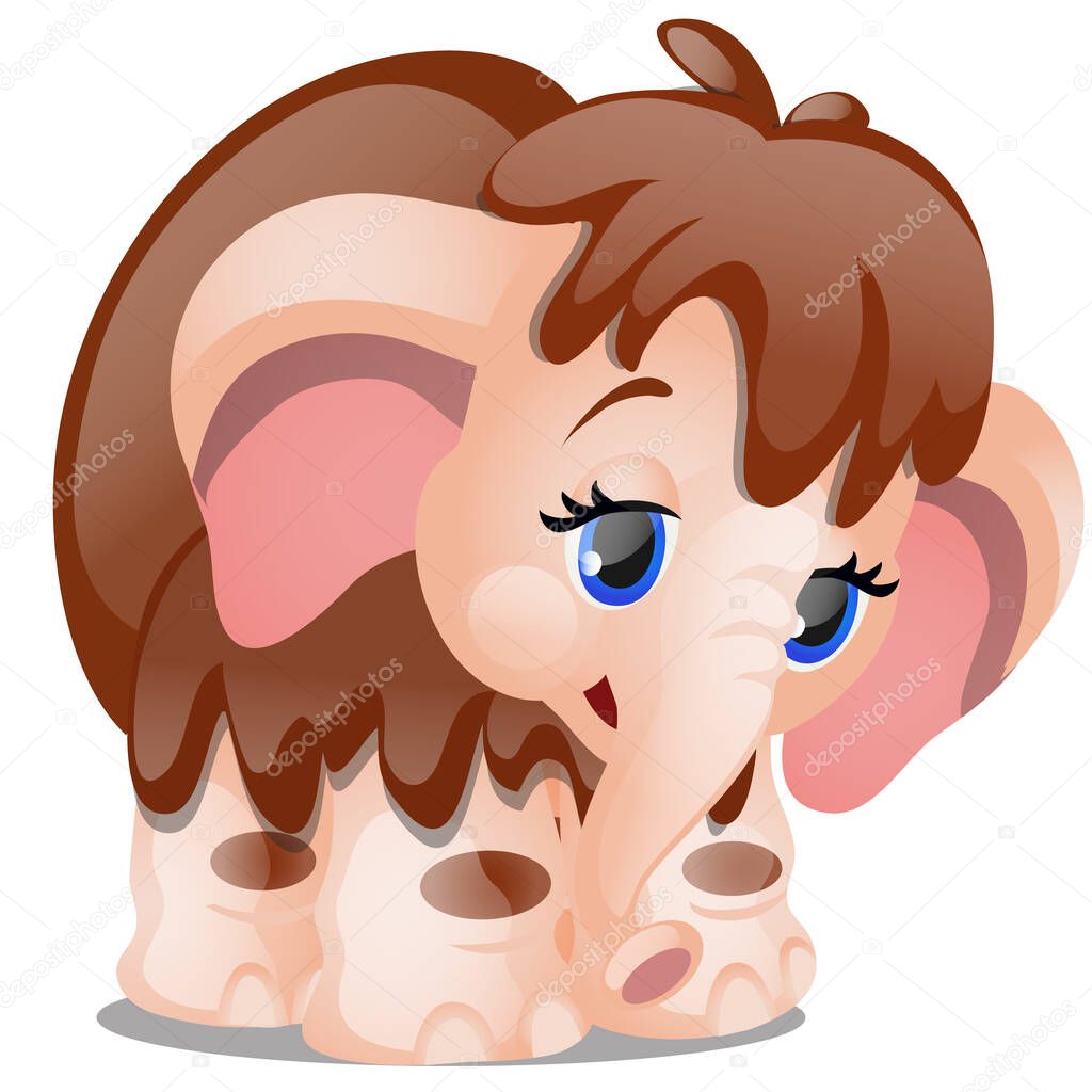 Cute cartoon mammoth isolated on white background. Vector close-up illustration.