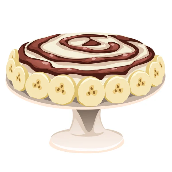 Torta alla banana con crema al cioccolato isolata su fondo bianco. Illustrazione per un ricettario di cibo gustoso e sano. Illustrazione ravvicinata del fumetto vettoriale . — Vettoriale Stock