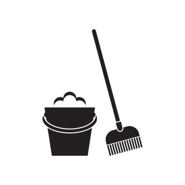 Bucket and mop on white background.