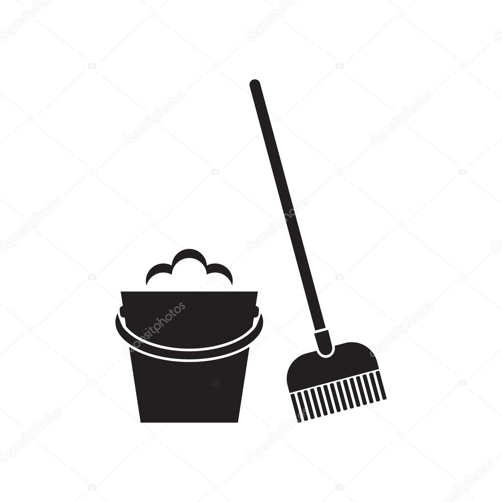 Bucket and mop on white background.