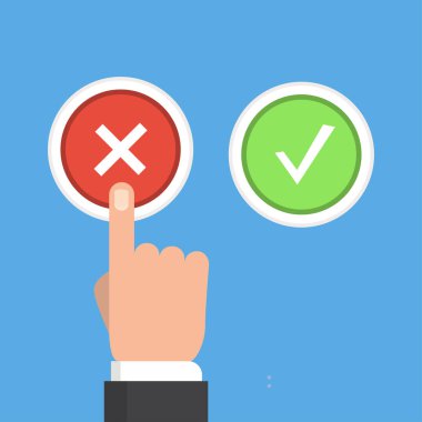 El, parmak basarak düğmeleri Hayır ve Evet. Vektör çizim.