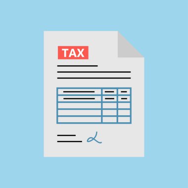 Vergi formu simgesi mavi arka plandan izole düz stilde.