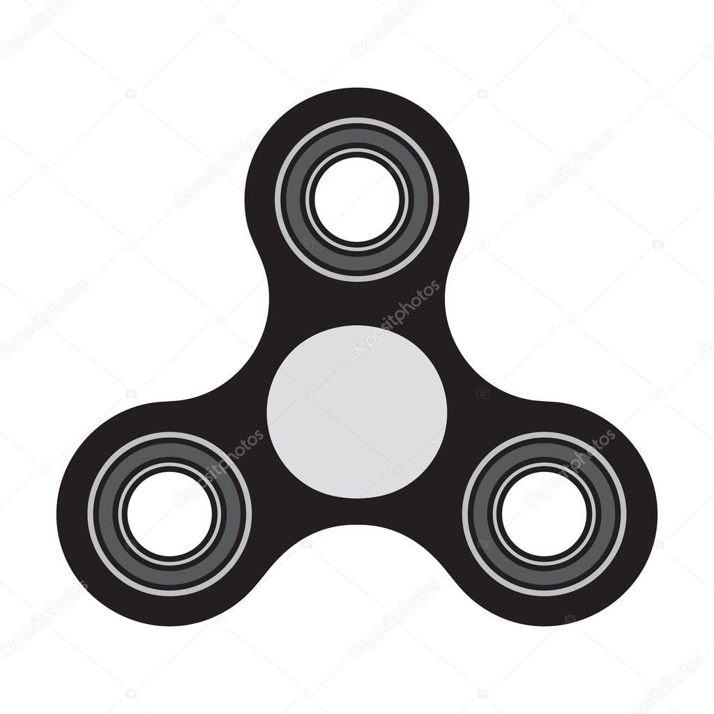 Fidget spinner icon isolated on white background - toy for stress relief and improvement of attention span. Filled with black color. Isolatied vector illustration.