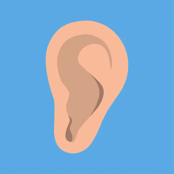 Ear icon in flat style. Listen symbol isolated on blue background. — Stock Vector