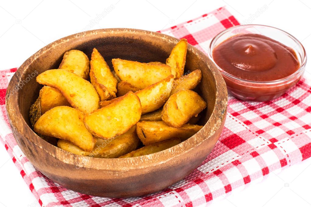 Potato Wedges, Potatoes in a Rural with Tomato Ketchup
