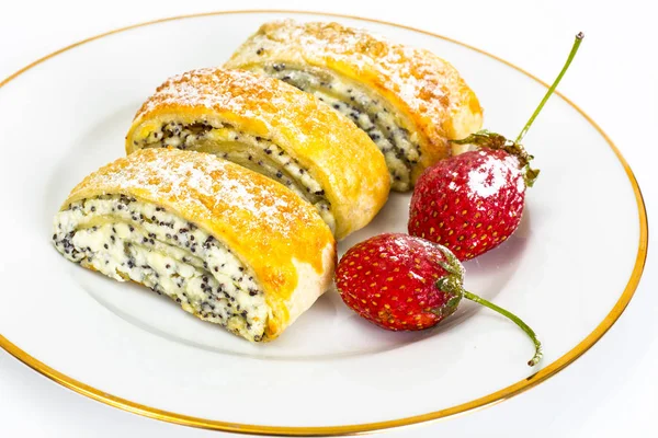 Bun puff pastry with cheese filling on a white — Stock Photo, Image