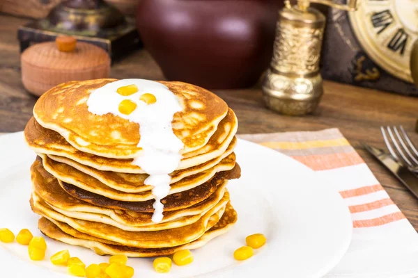Tasty Pancakes Stack with Sweet Corn — Stok Foto