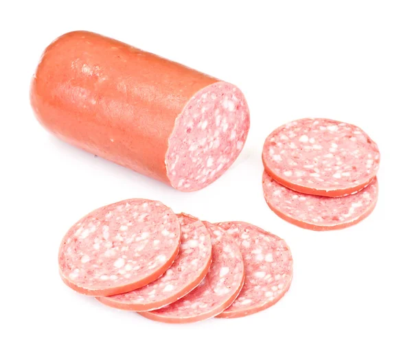 Salame de salsicha isolado no fundo branco — Fotografia de Stock