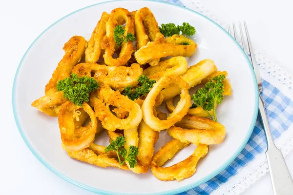 Fried squid rings in breadcrumbs — Stock Photo, Image