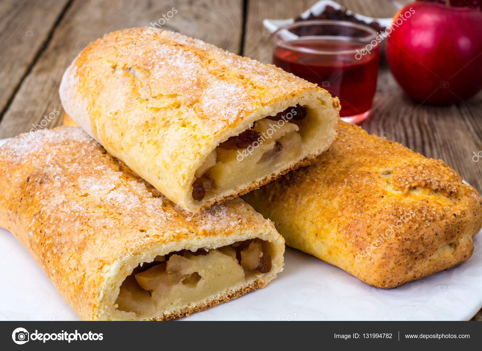 Apple Strudel With Cottage Cheese And Raisins Stock Photo