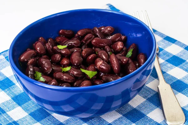 Haricots rouges dans un saladier bleu — Photo