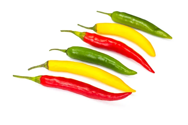 Színes chili paprika, fehér alapon — Stock Fotó