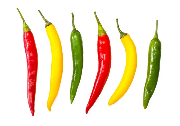 Colorful chili peppers on a white background — Stock Photo, Image