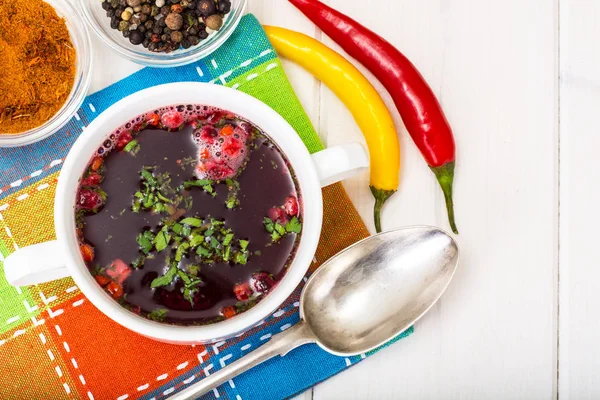 Ukrainian borsch soup with beetroot — Stock Photo, Image