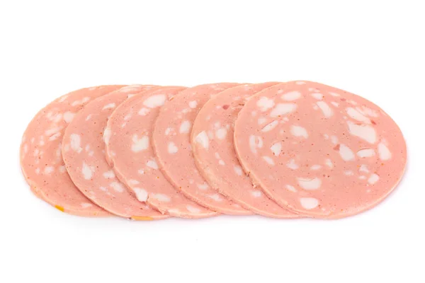 Salame de salsicha em fundo branco — Fotografia de Stock