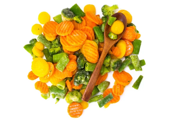 Mezcla de verduras congeladas sobre un fondo blanco — Foto de Stock