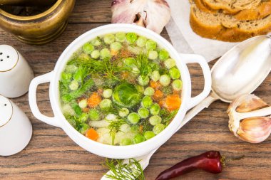 Karnabahar, Brüksel lahanası, yeşil fasulye, bezelye, Carr ile çorbası