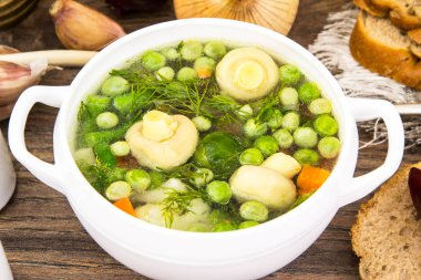Karnabahar, Brüksel lahanası, yeşil fasulye, bezelye, Carr ile çorbası