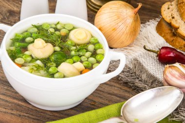 Karnabahar, Brüksel lahanası, yeşil fasulye, bezelye, Carr ile çorbası