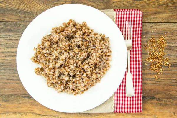 Trigo mourisco com salsicha Dieta Alimentos — Fotografia de Stock