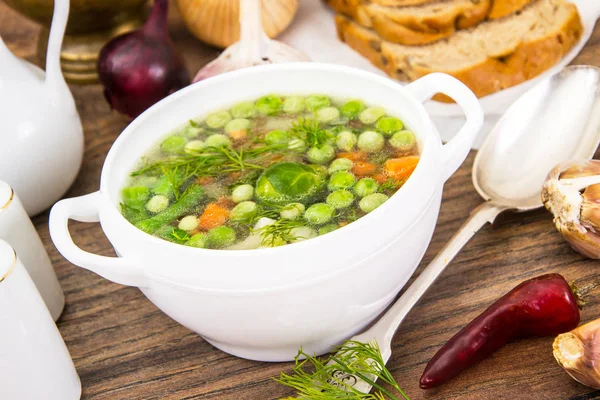 カリフラワー、芽キャベツ、インゲン、エンドウ豆、Carr のスープ — ストック写真
