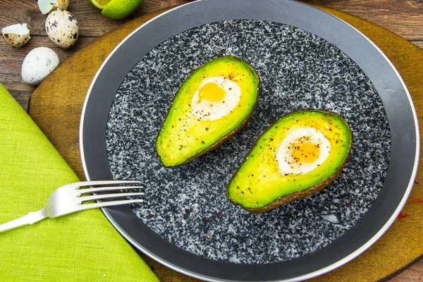 Avocados, Baked with Quail Egg, Salt, Pepper, Lemon