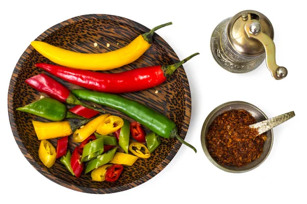 Colorful mix of the freshest and hottest chili peppers — Stock Photo, Image