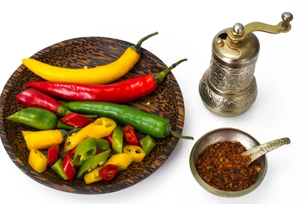 Colorful mix of the freshest and hottest chili peppers — Stock Photo, Image