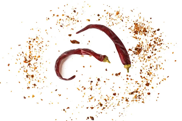 Chili, Paprika Flocken, Hühneraugen und Chilipulver — Stockfoto