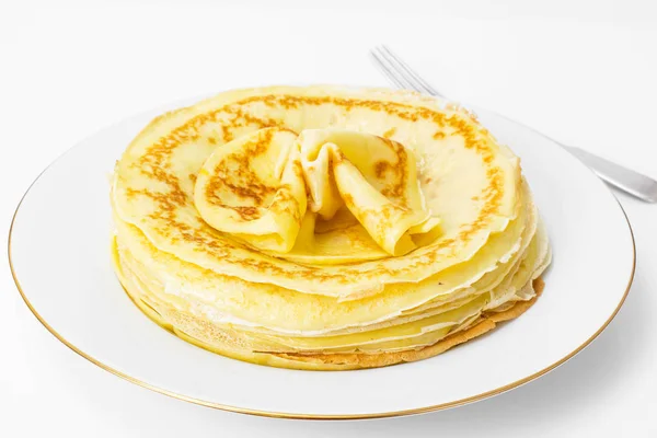Delicious pancakes on a white background — Stock Photo, Image