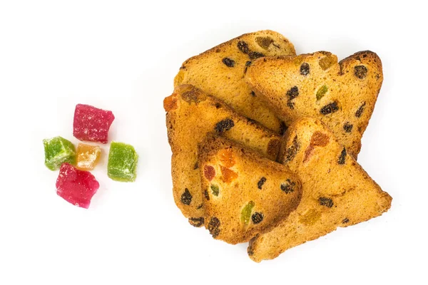 Dry biscuits with candied fruit and raisins — Stock Photo, Image