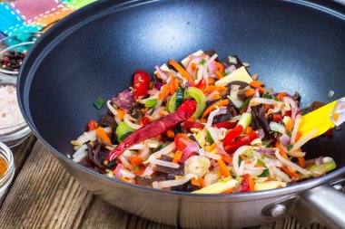 Çince karıştırmak zerzevat, bir tencerede kızartılır