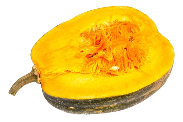 흰색 바탕에 반으로 잘라 씨, butternut 스쿼시 — 스톡 사진