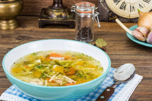 Zöldség leves, sült tökkel és tészta — Stock Fotó