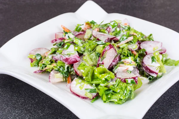 Ensalada vegetariana con rábano y cebolla verde —  Fotos de Stock