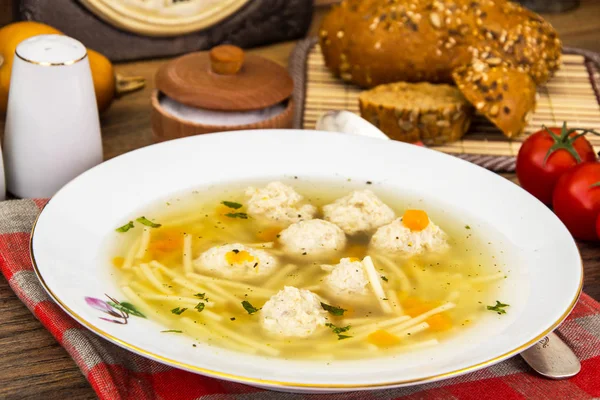 Soup with chicken meatballs — Stock Photo, Image