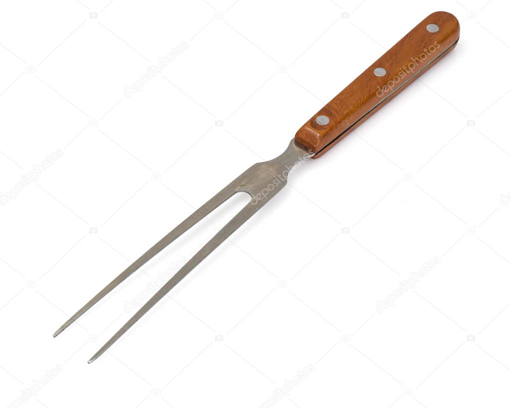 Barbeque fork with wooden handle
