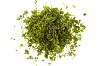 Beyaz arka plan üzerinde kurutulmuş maydanoz