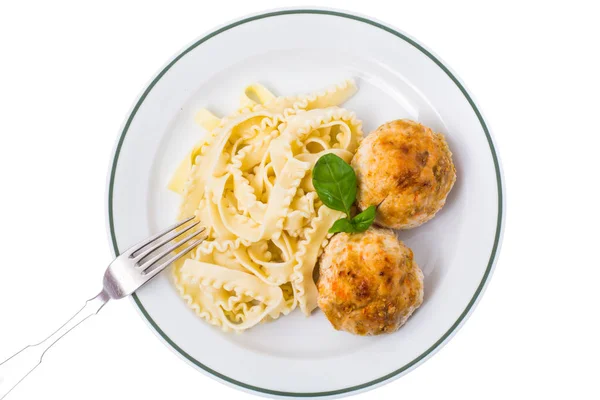 Pasta with cutlets for lunch — Stock Photo, Image