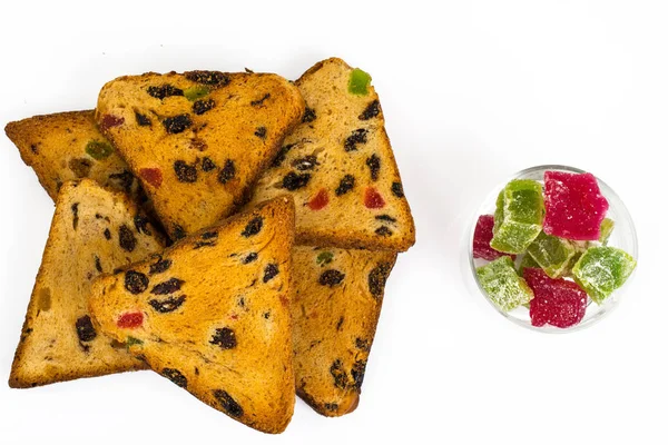 Biscuits with pieces of colored marmalade — Stock Photo, Image