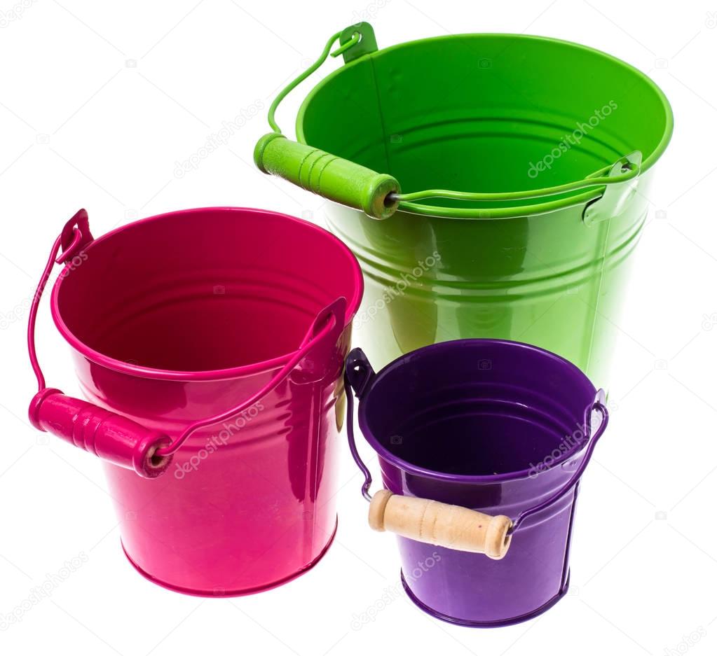 Colored decorative metal buckets