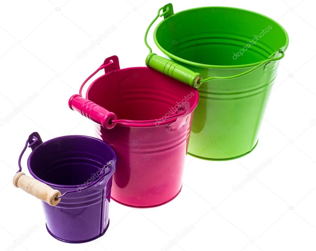 Colored decorative metal buckets