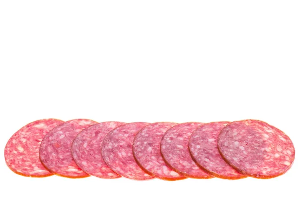 Salami, gerookte worst op witte achtergrond — Stockfoto