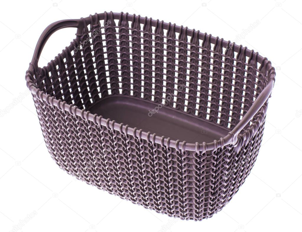 Gray plastic basket on white background