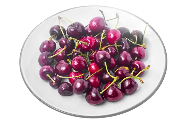 Szezonális gyümölcs: aromás, édes érett cseresznye elszigetelt lemez — Stock Fotó